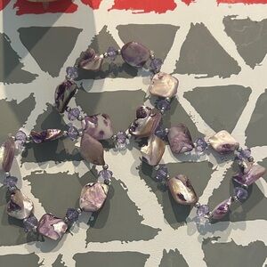 Source Unknown Purple and White Shell Necklace